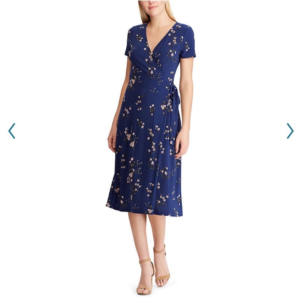 Chaps blue dress pink floral cherry blossom print M